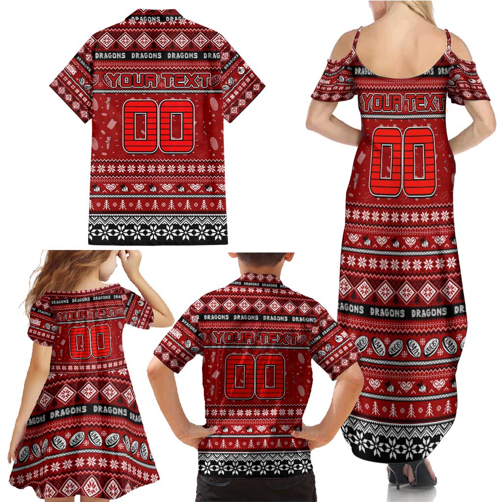 Personalized Dragons Rugby Xmas Family Matching Summer Maxi Dress and Hawaiian Shirt Australia NRL Mascot