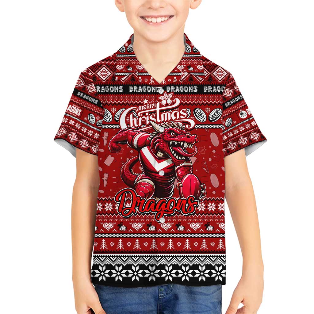 Personalized Dragons Rugby Xmas Family Matching Tank Maxi Dress and Hawaiian Shirt Australia NRL Mascot