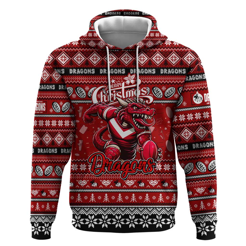 Personalized Dragons Rugby Xmas Hoodie Australia NRL Mascot - Vibe Hoodie Shop