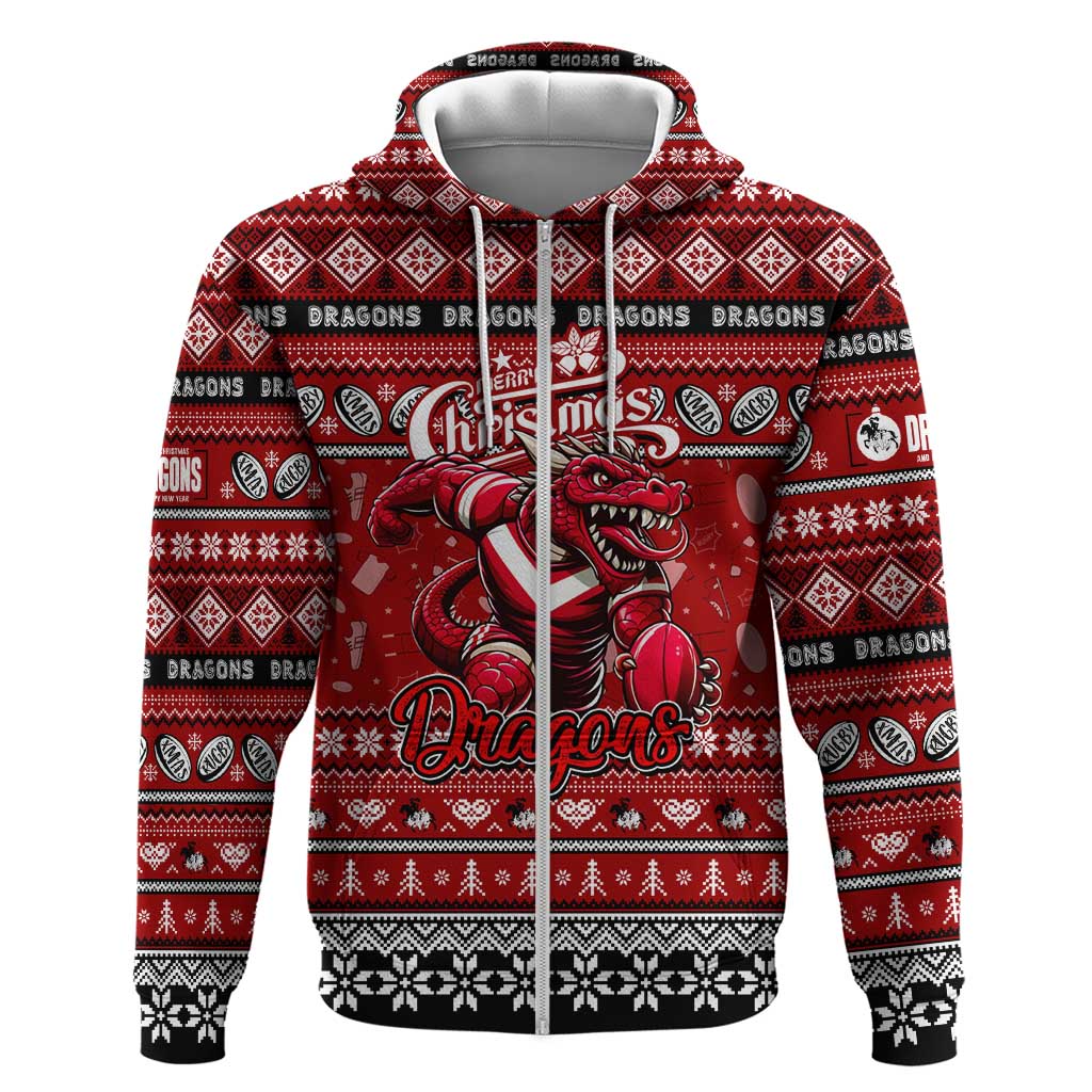 Personalized Dragons Rugby Xmas Hoodie Australia NRL Mascot - Vibe Hoodie Shop