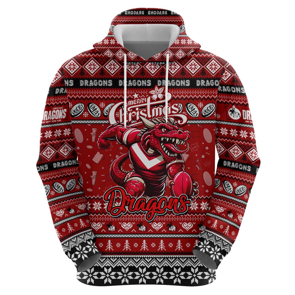 Personalized Dragons Rugby Xmas Hoodie Australia NRL Mascot - Vibe Hoodie Shop