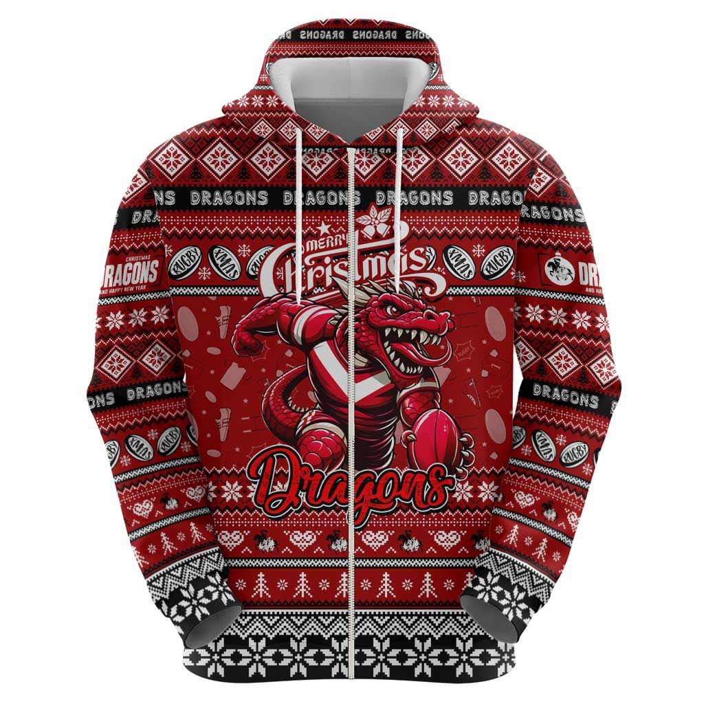 Personalized Dragons Rugby Xmas Hoodie Australia NRL Mascot - Vibe Hoodie Shop