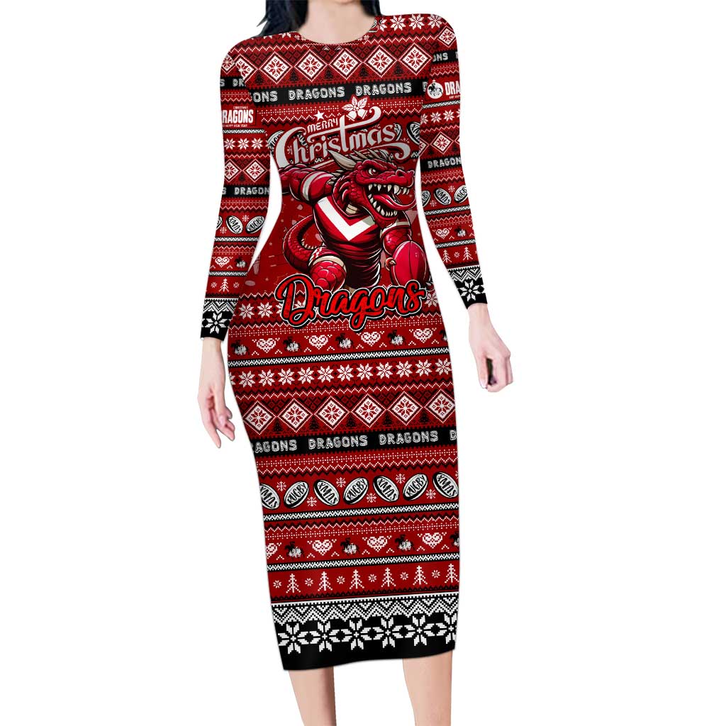 Personalized Dragons Rugby Xmas Long Sleeve Bodycon Dress Australia NRL Mascot