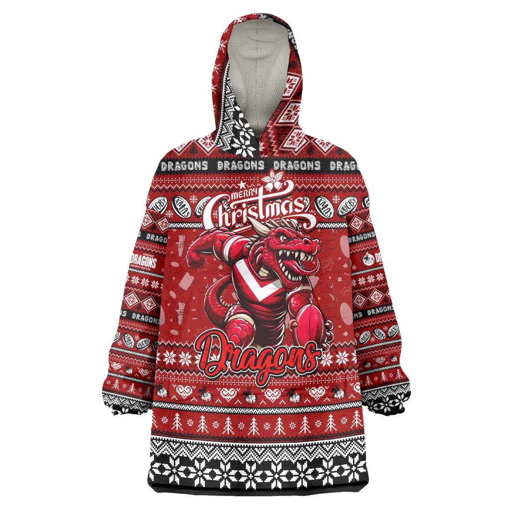 Personalized Dragons Rugby Xmas Wearable Blanket Hoodie Australia NRL Mascot - Vibe Hoodie Shop