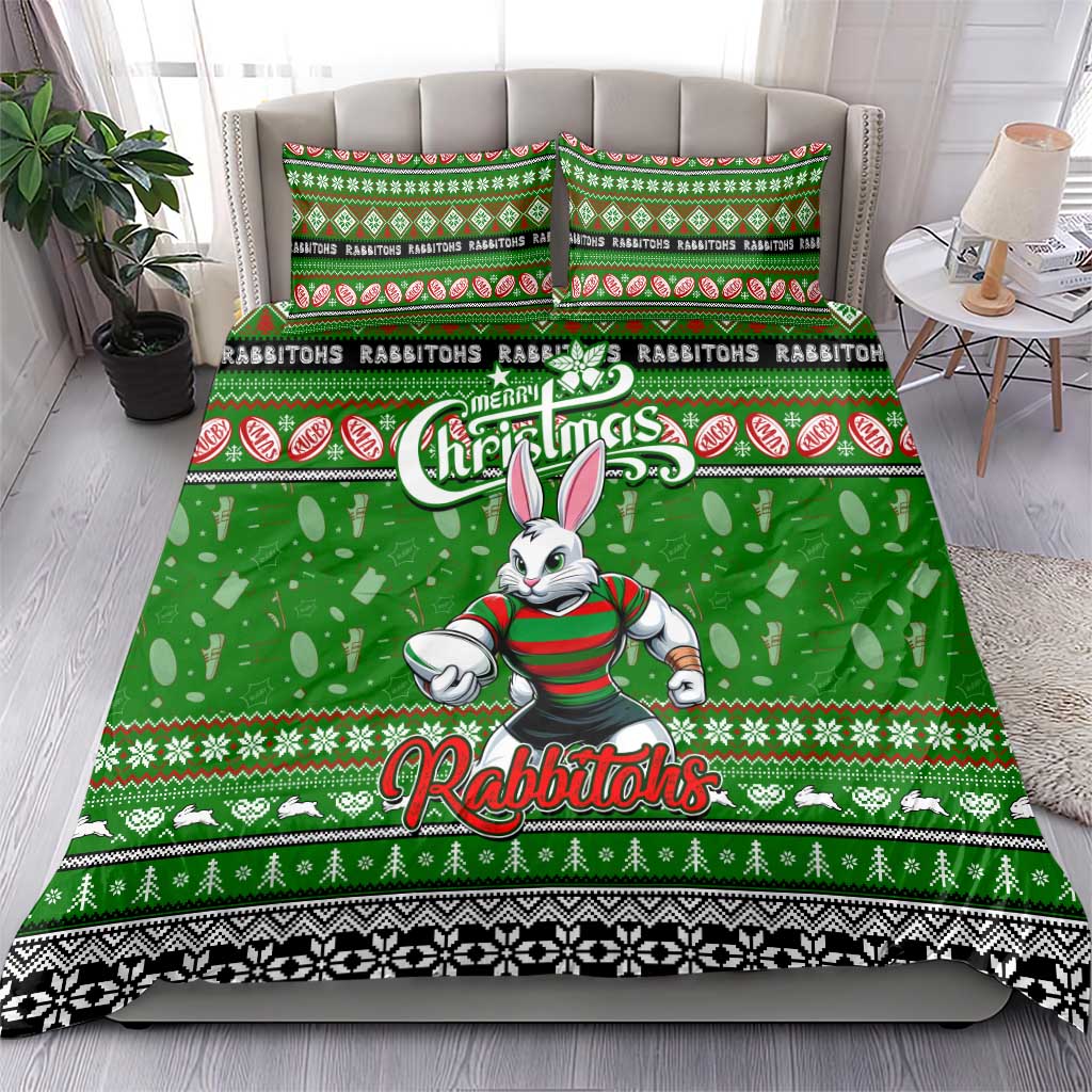 Rabbitohs Rugby Xmas Bedding Set Australia NRL Mascot - Vibe Hoodie Shop
