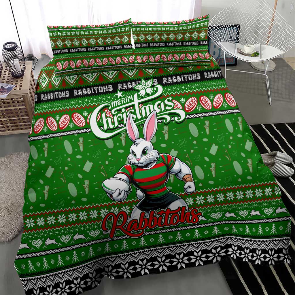 Rabbitohs Rugby Xmas Bedding Set Australia NRL Mascot - Vibe Hoodie Shop