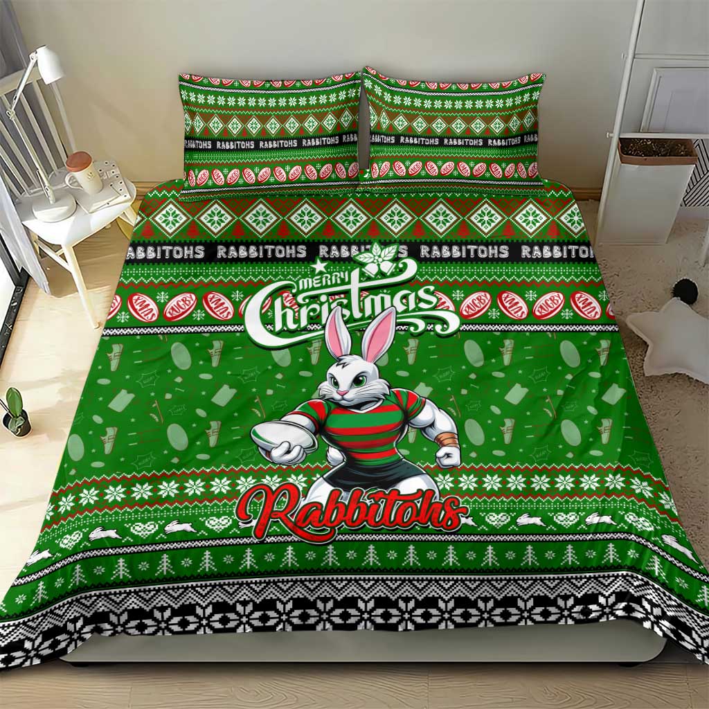 Rabbitohs Rugby Xmas Bedding Set Australia NRL Mascot - Vibe Hoodie Shop