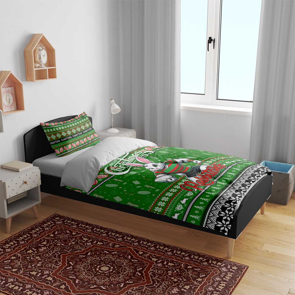 Rabbitohs Rugby Xmas Bedding Set Australia NRL Mascot - Vibe Hoodie Shop