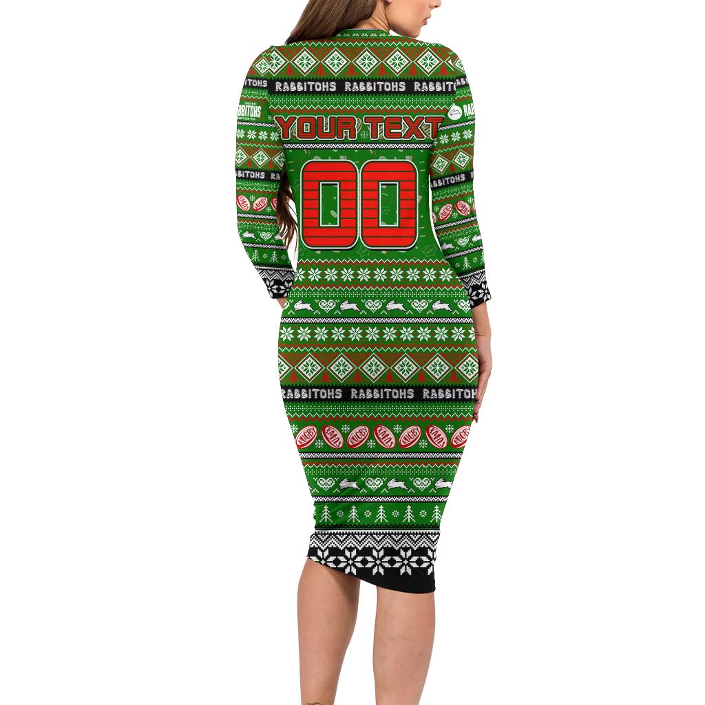 Personalized Rabbitohs Rugby Xmas Family Matching Long Sleeve Bodycon Dress and Hawaiian Shirt Australia NRL Mascot