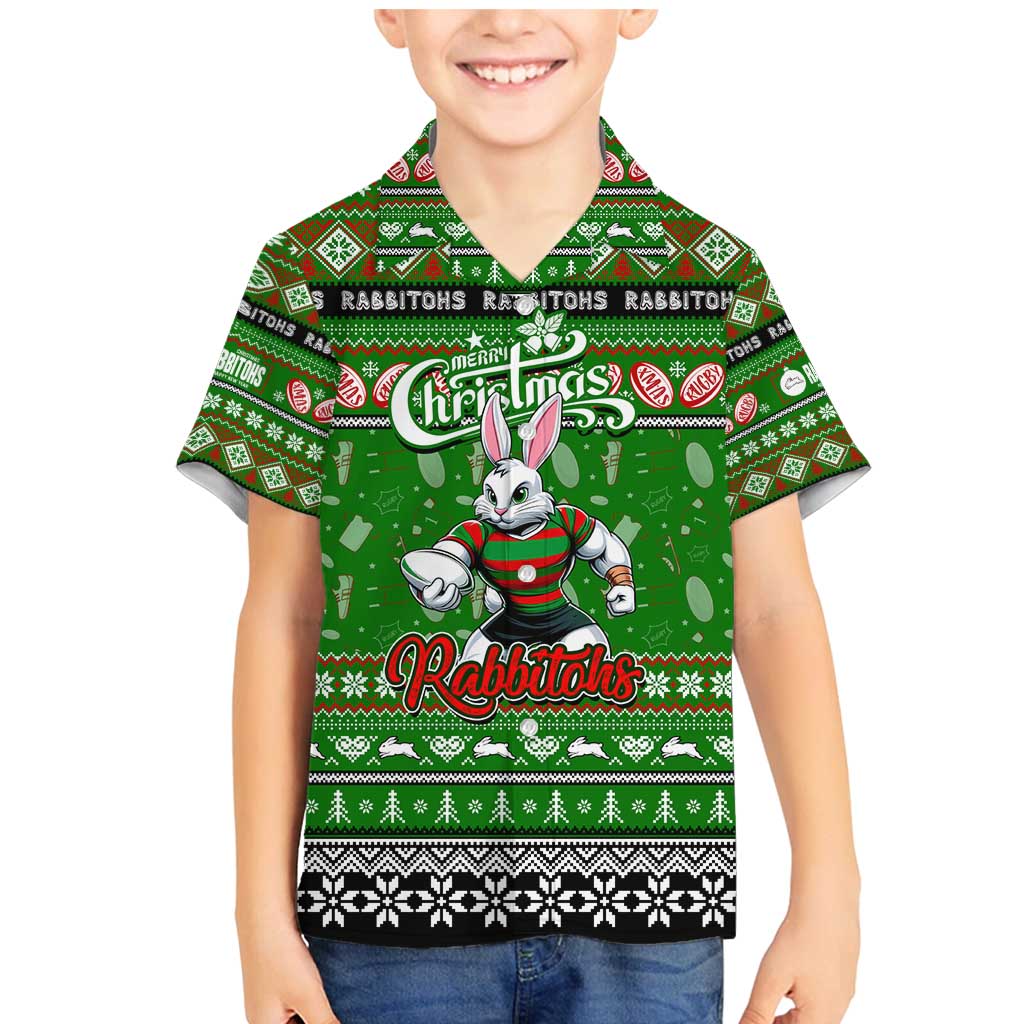 Personalized Rabbitohs Rugby Xmas Family Matching Mermaid Dress and Hawaiian Shirt Australia NRL Mascot