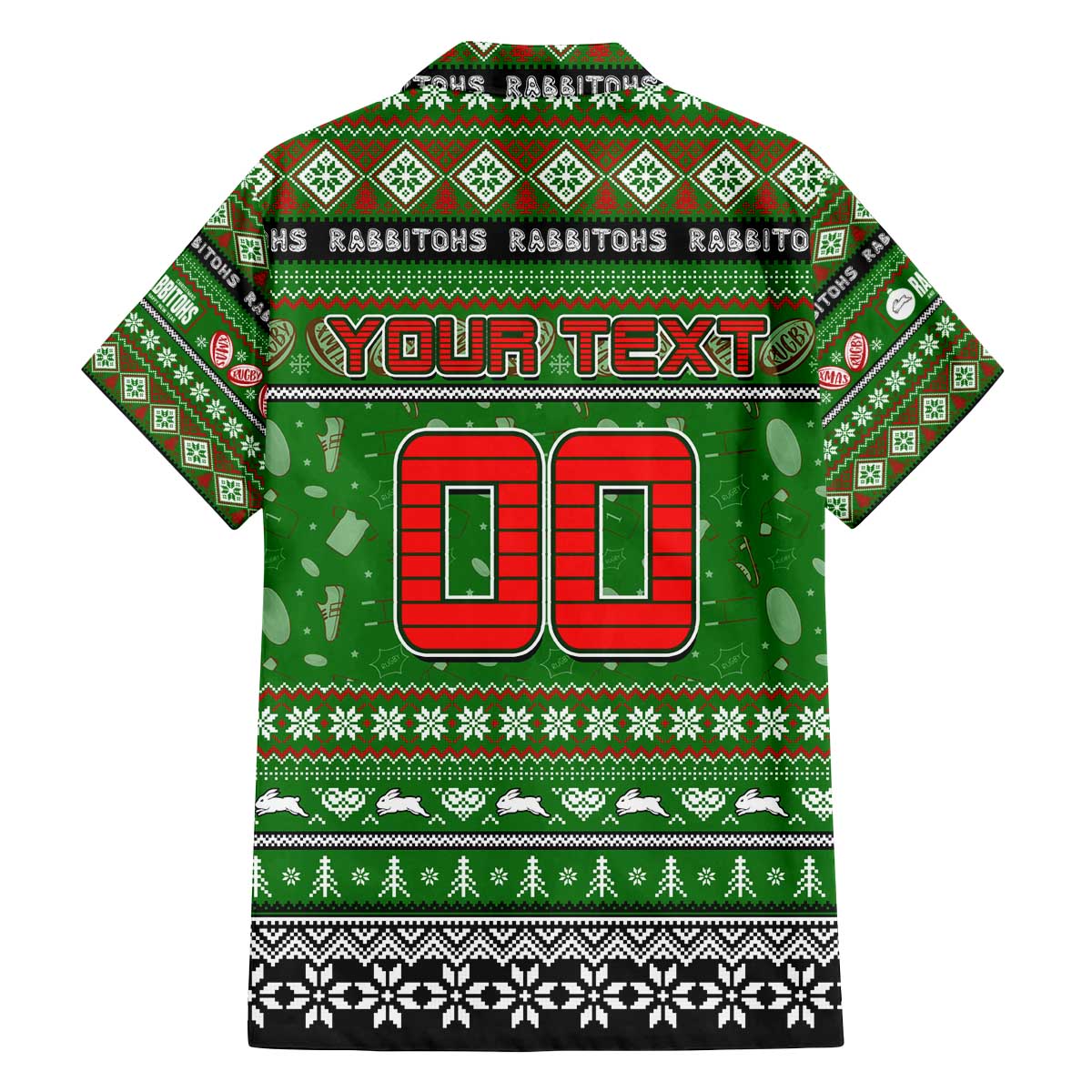 Personalized Rabbitohs Rugby Xmas Family Matching Off The Shoulder Long Sleeve Dress and Hawaiian Shirt Australia NRL Mascot