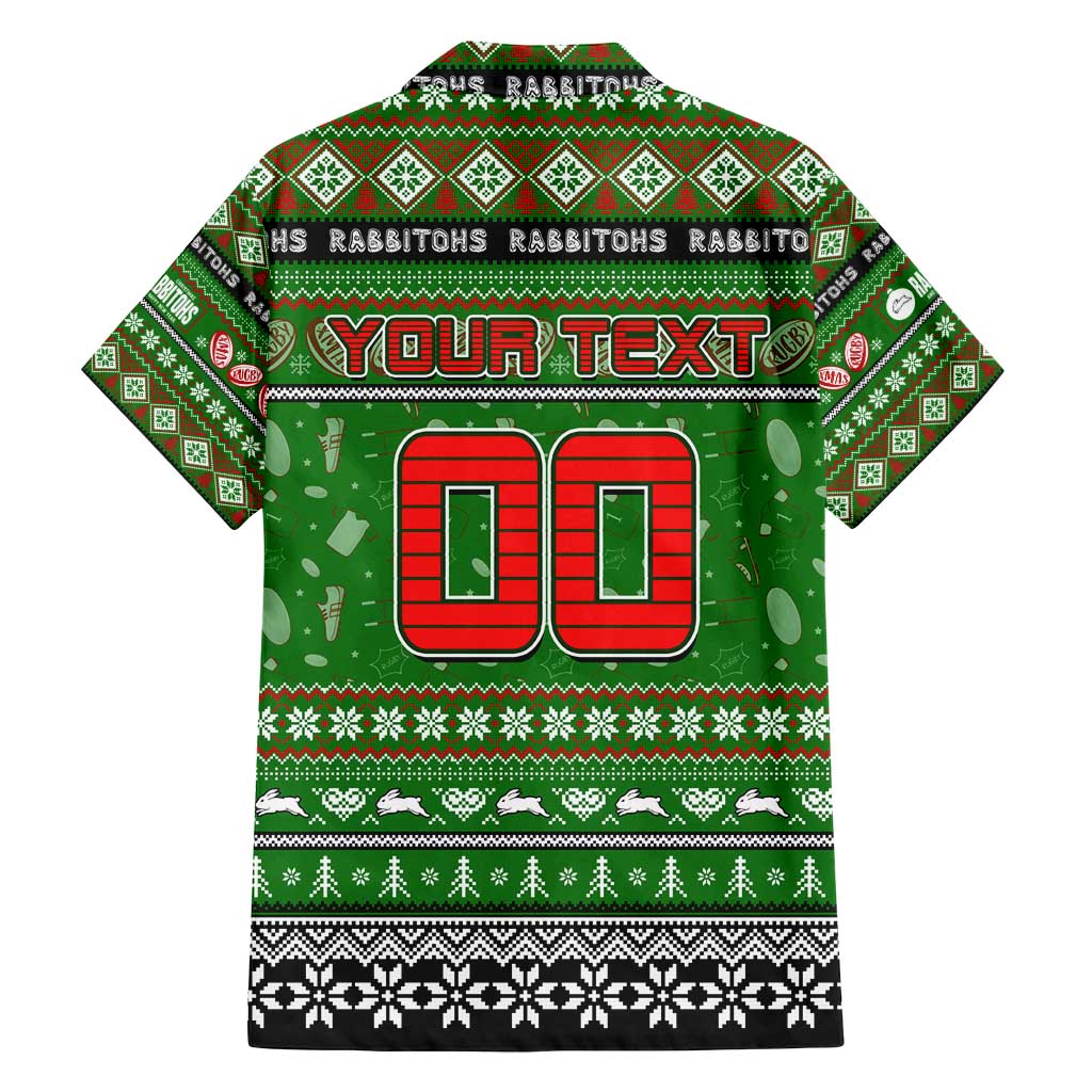Personalized Rabbitohs Rugby Xmas Family Matching Puletasi and Hawaiian Shirt Australia NRL Mascot