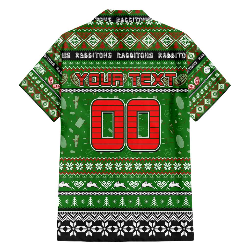 Personalized Rabbitohs Rugby Xmas Family Matching Short Sleeve Bodycon Dress and Hawaiian Shirt Australia NRL Mascot