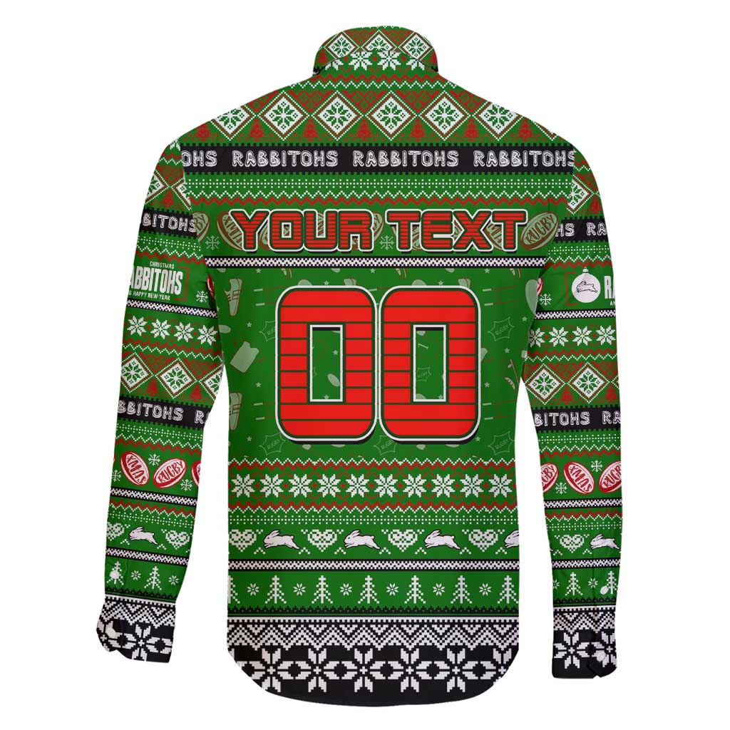 Personalized Rabbitohs Rugby Xmas Family Matching Short Sleeve Bodycon Dress and Hawaiian Shirt Australia NRL Mascot