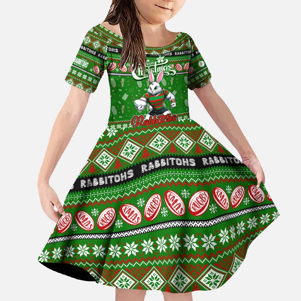 Personalized Rabbitohs Rugby Xmas Family Matching Summer Maxi Dress and Hawaiian Shirt Australia NRL Mascot