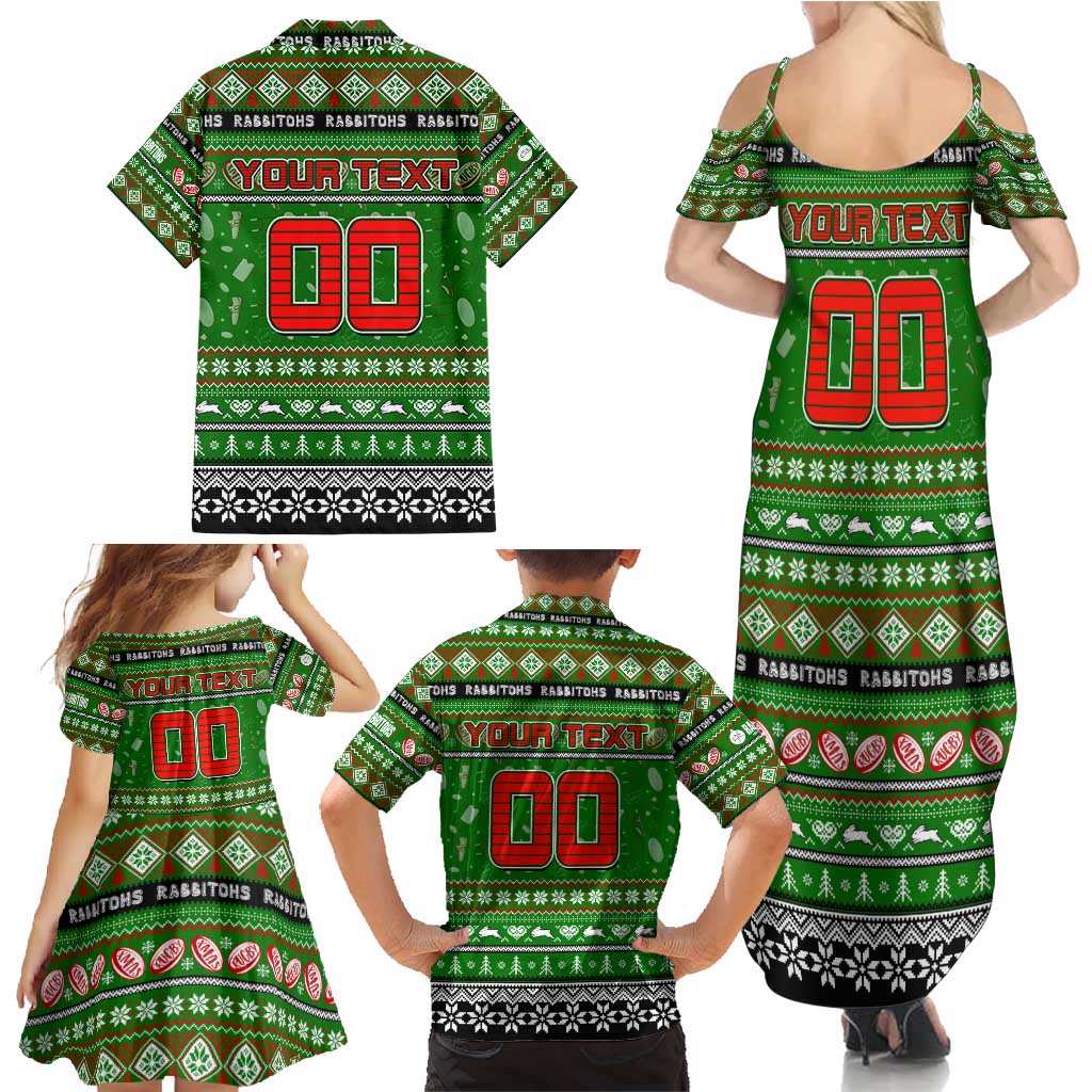 Personalized Rabbitohs Rugby Xmas Family Matching Summer Maxi Dress and Hawaiian Shirt Australia NRL Mascot