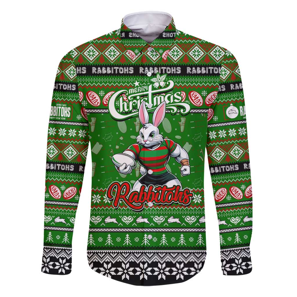 Personalized Rabbitohs Rugby Xmas Family Matching Summer Maxi Dress and Hawaiian Shirt Australia NRL Mascot