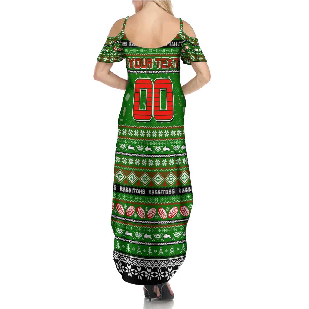 Personalized Rabbitohs Rugby Xmas Family Matching Summer Maxi Dress and Hawaiian Shirt Australia NRL Mascot