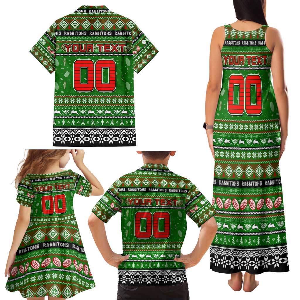 Personalized Rabbitohs Rugby Xmas Family Matching Tank Maxi Dress and Hawaiian Shirt Australia NRL Mascot