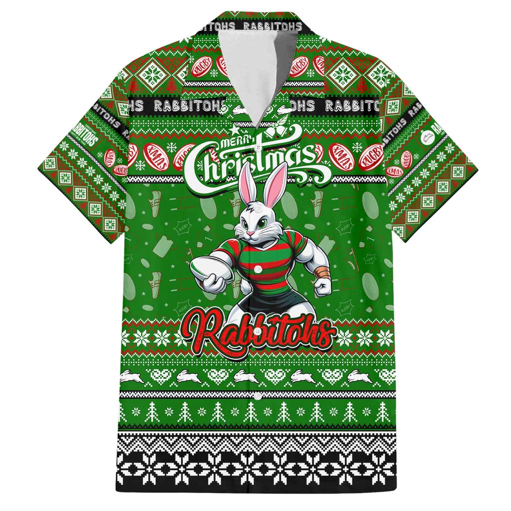 Personalized Rabbitohs Rugby Xmas Family Matching Tank Maxi Dress and Hawaiian Shirt Australia NRL Mascot