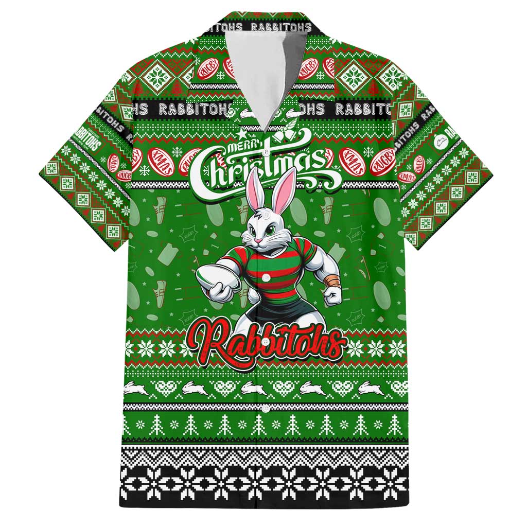 Personalized Rabbitohs Rugby Xmas Hawaiian Shirt Australia NRL Mascot - Vibe Hoodie Shop