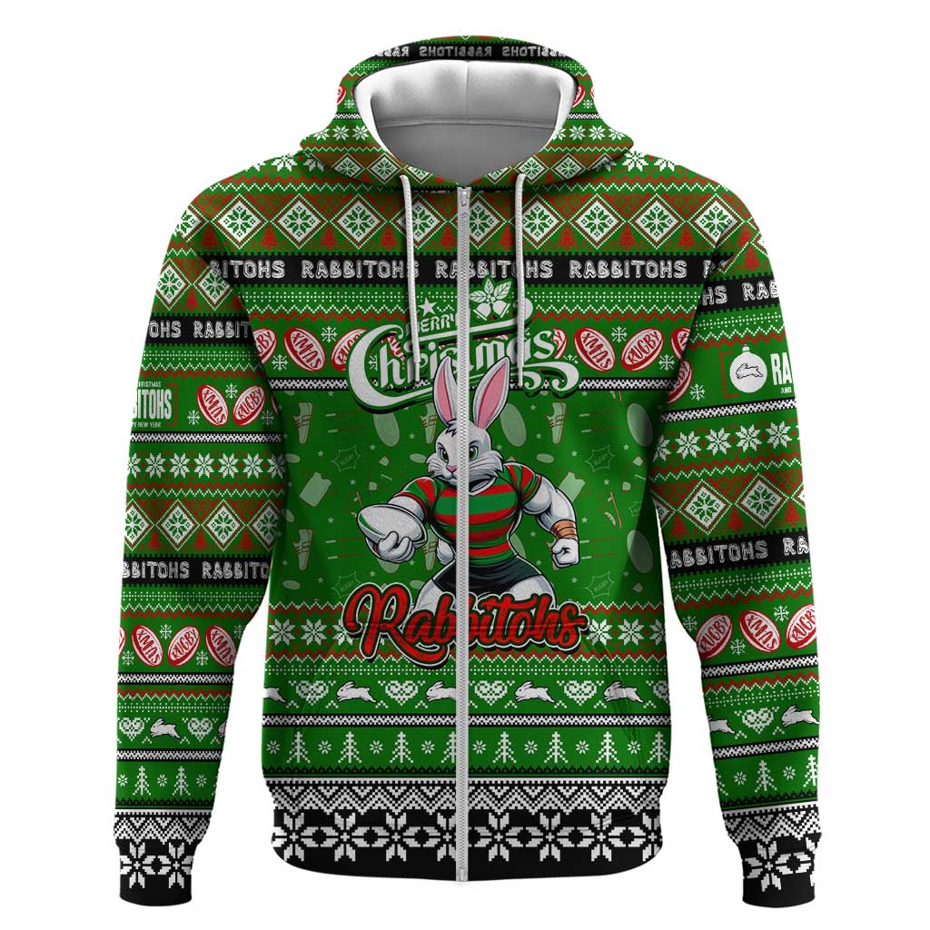 Personalized Rabbitohs Rugby Xmas Hoodie Australia NRL Mascot - Vibe Hoodie Shop