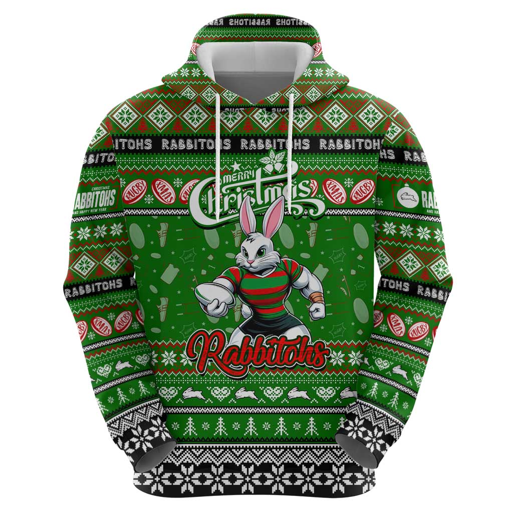 Personalized Rabbitohs Rugby Xmas Hoodie Australia NRL Mascot - Vibe Hoodie Shop
