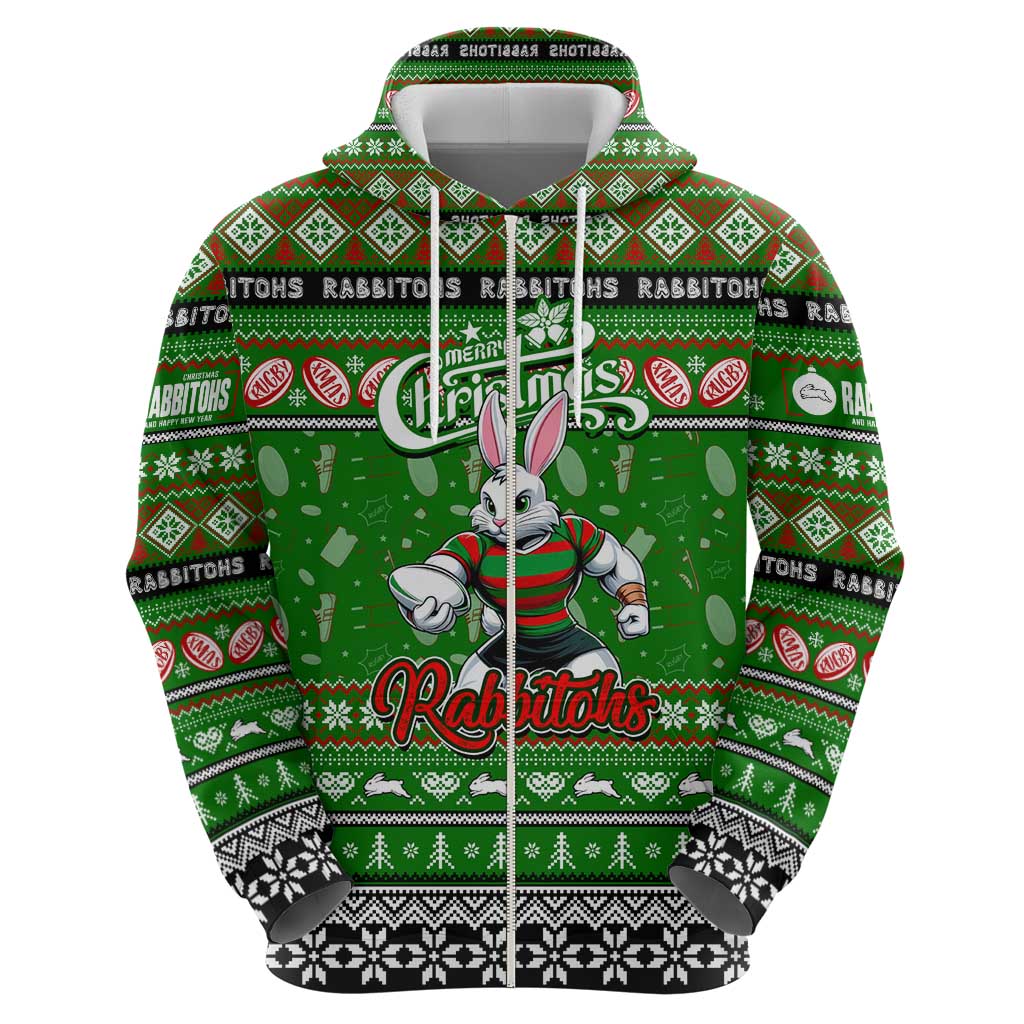 Personalized Rabbitohs Rugby Xmas Hoodie Australia NRL Mascot - Vibe Hoodie Shop