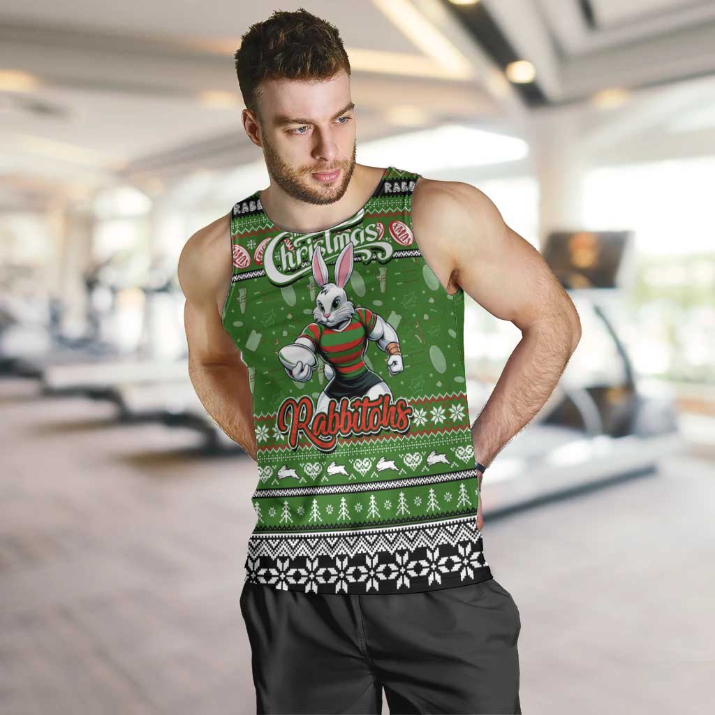 Personalized Rabbitohs Rugby Xmas Men Tank Top Australia NRL Mascot - Vibe Hoodie Shop