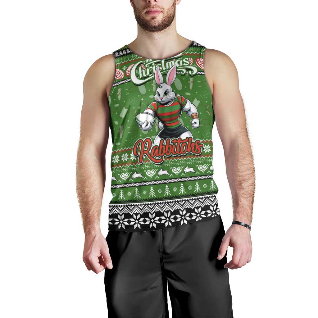Personalized Rabbitohs Rugby Xmas Men Tank Top Australia NRL Mascot - Vibe Hoodie Shop