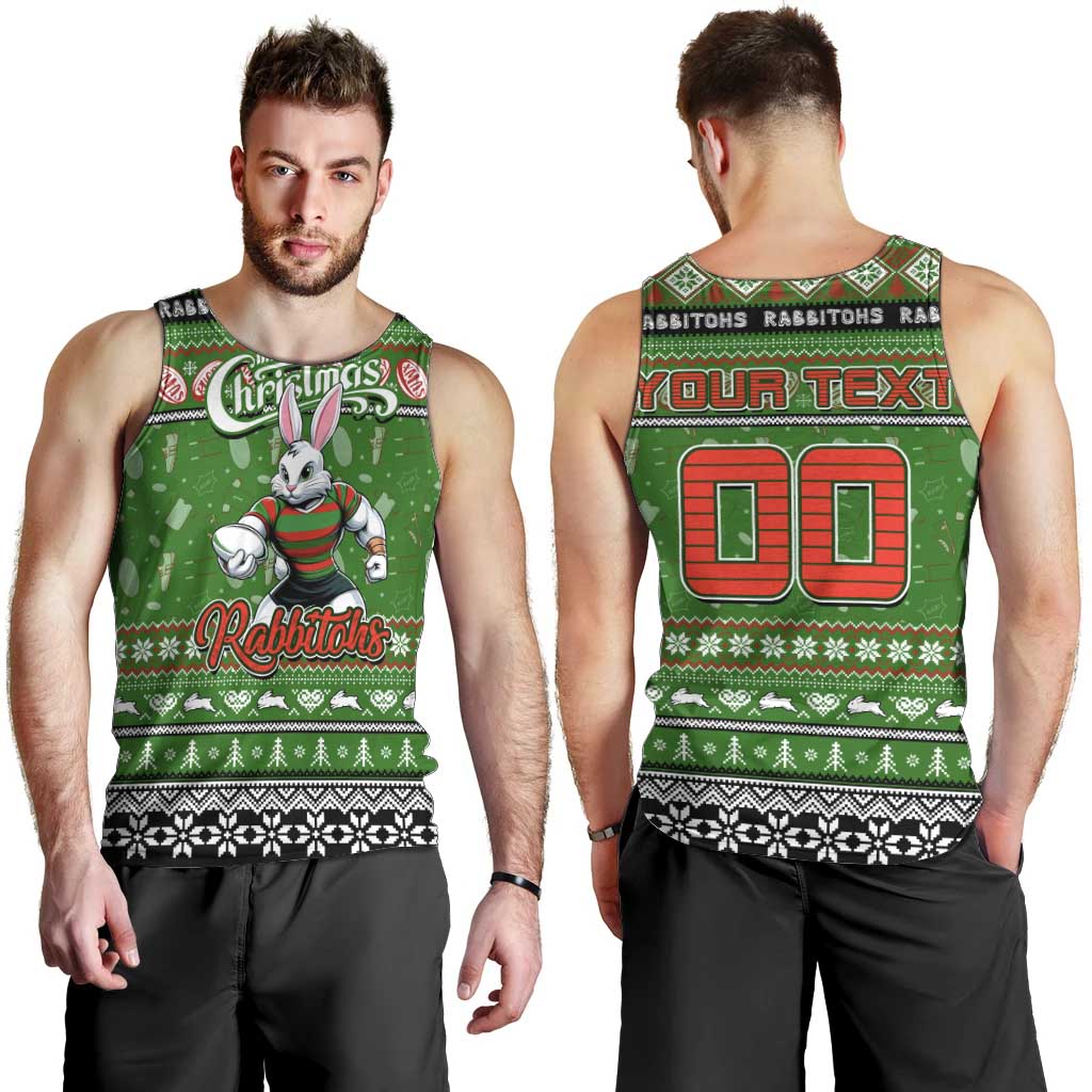 Personalized Rabbitohs Rugby Xmas Men Tank Top Australia NRL Mascot - Vibe Hoodie Shop