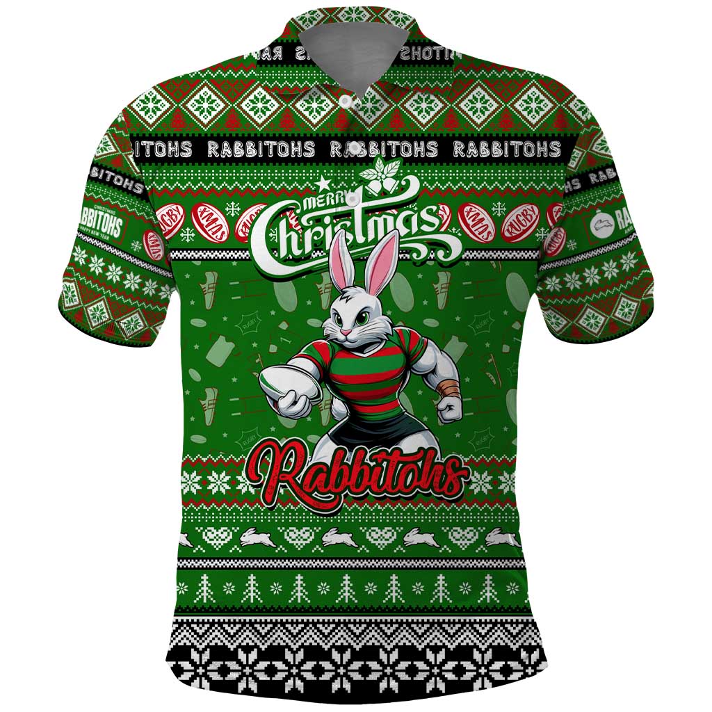 Personalized Rabbitohs Rugby Xmas Polo Shirt Australia NRL Mascot - Vibe Hoodie Shop