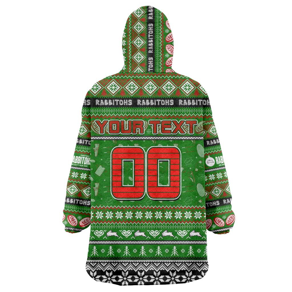 Personalized Rabbitohs Rugby Xmas Wearable Blanket Hoodie Australia NRL Mascot - Vibe Hoodie Shop