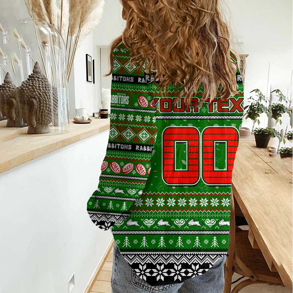 Personalized Rabbitohs Rugby Xmas Women Casual Shirt Australia NRL Mascot - Vibe Hoodie Shop