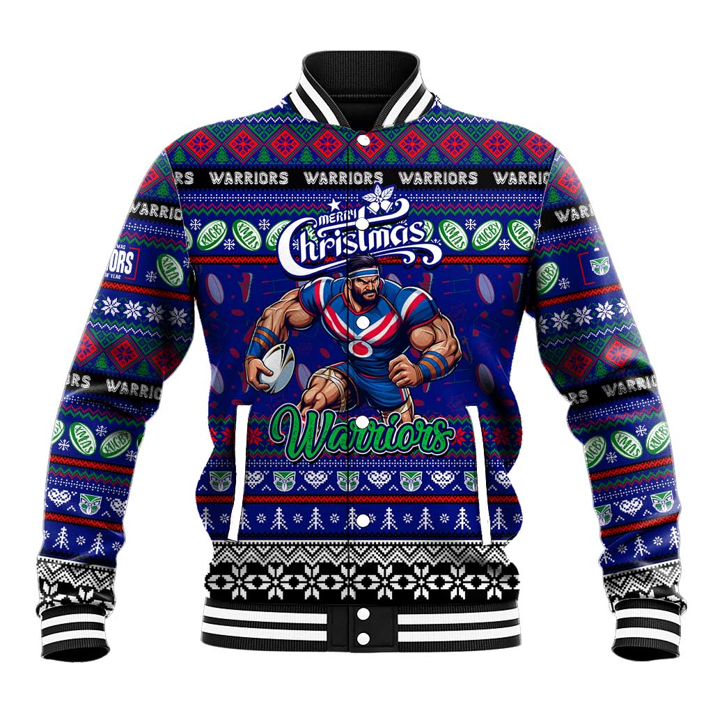 Personalized New Zealand Warriors Rugby Xmas Baseball Jacket Australia NRL Mascot - Vibe Hoodie Shop