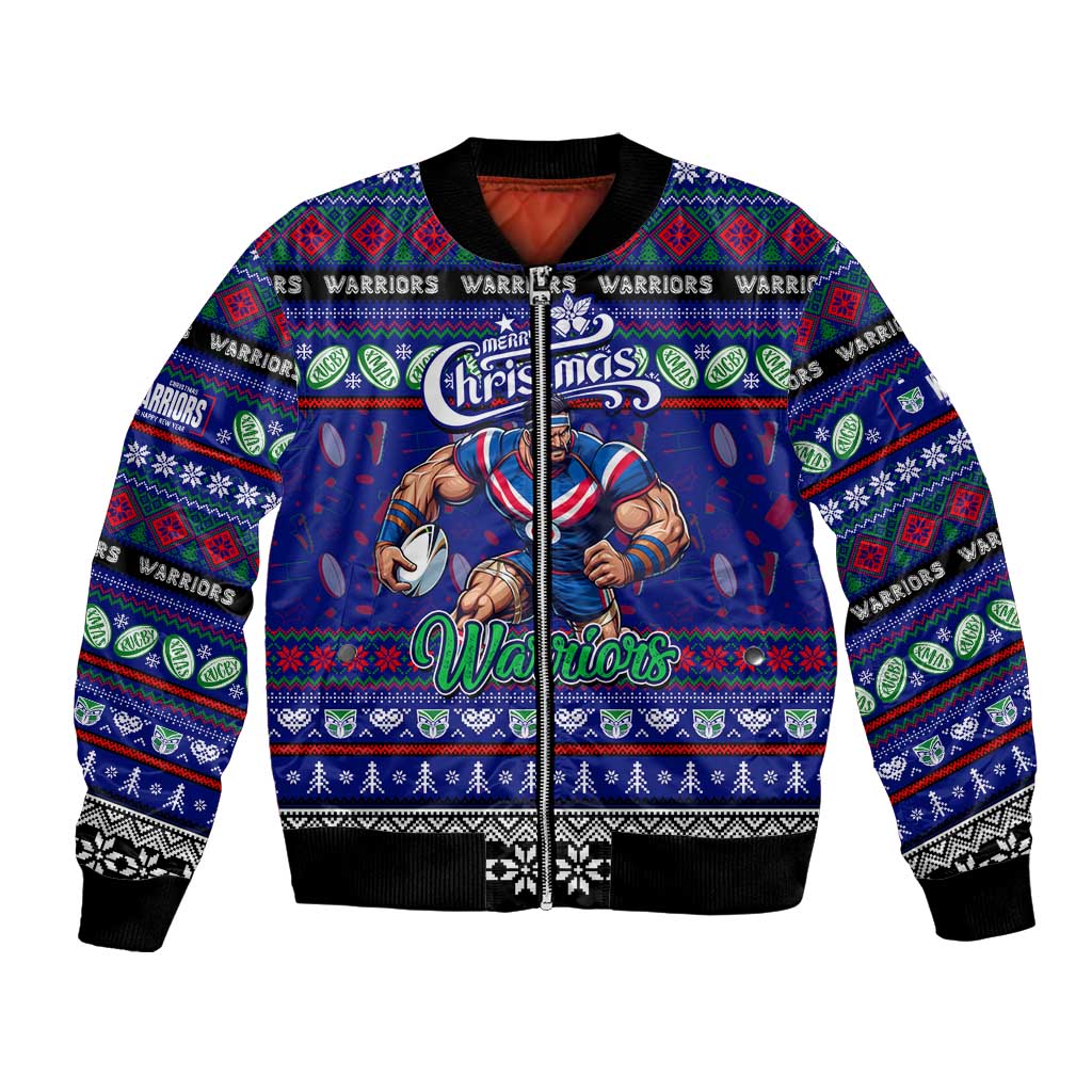 Personalized New Zealand Warriors Rugby Xmas Bomber Jacket Australia NRL Mascot - Vibe Hoodie Shop