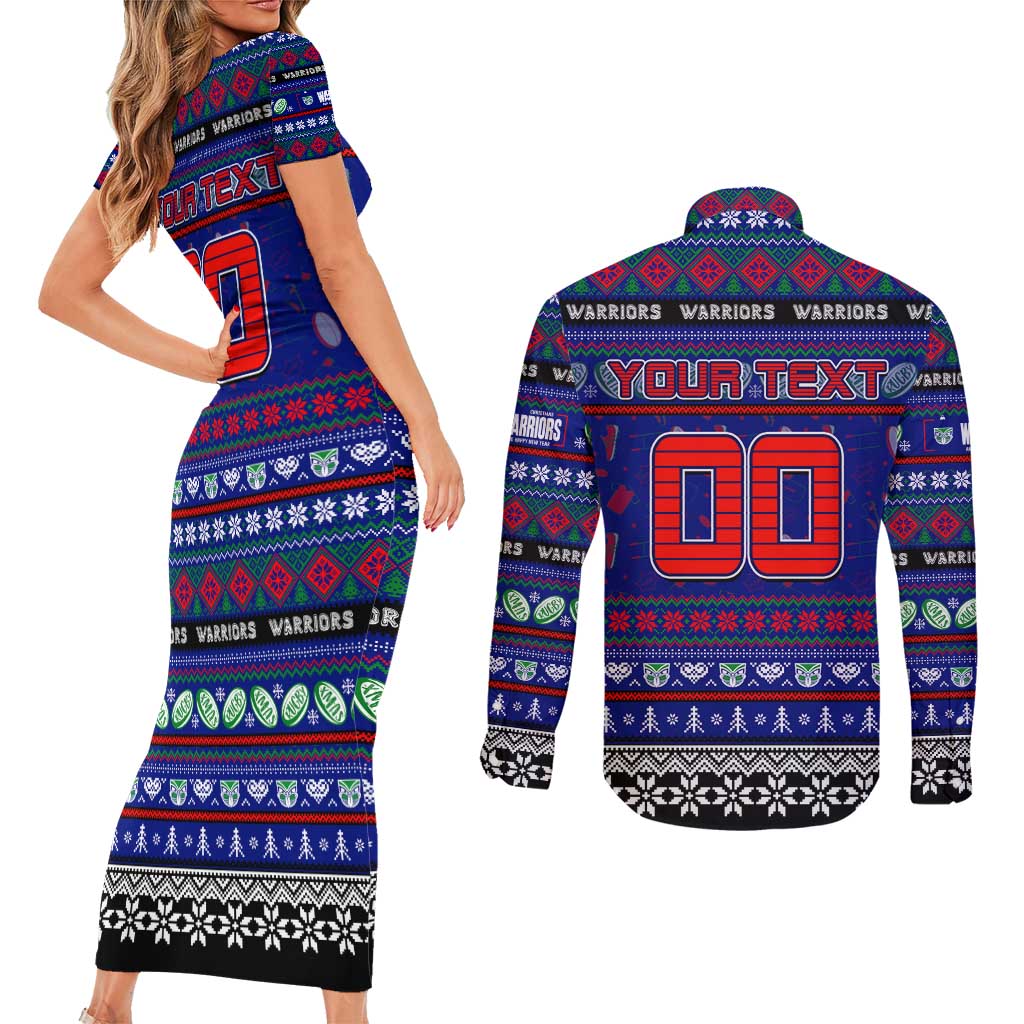 Personalized New Zealand Warriors Rugby Xmas Couples Matching Short Sleeve Bodycon Dress and Long Sleeve Button Shirt Australia NRL Mascot