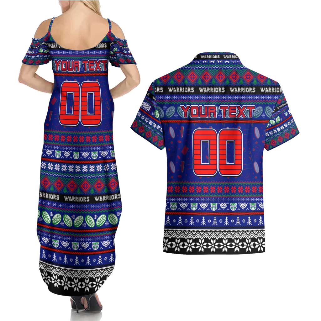 Personalized New Zealand Warriors Rugby Xmas Couples Matching Summer Maxi Dress and Hawaiian Shirt Australia NRL Mascot