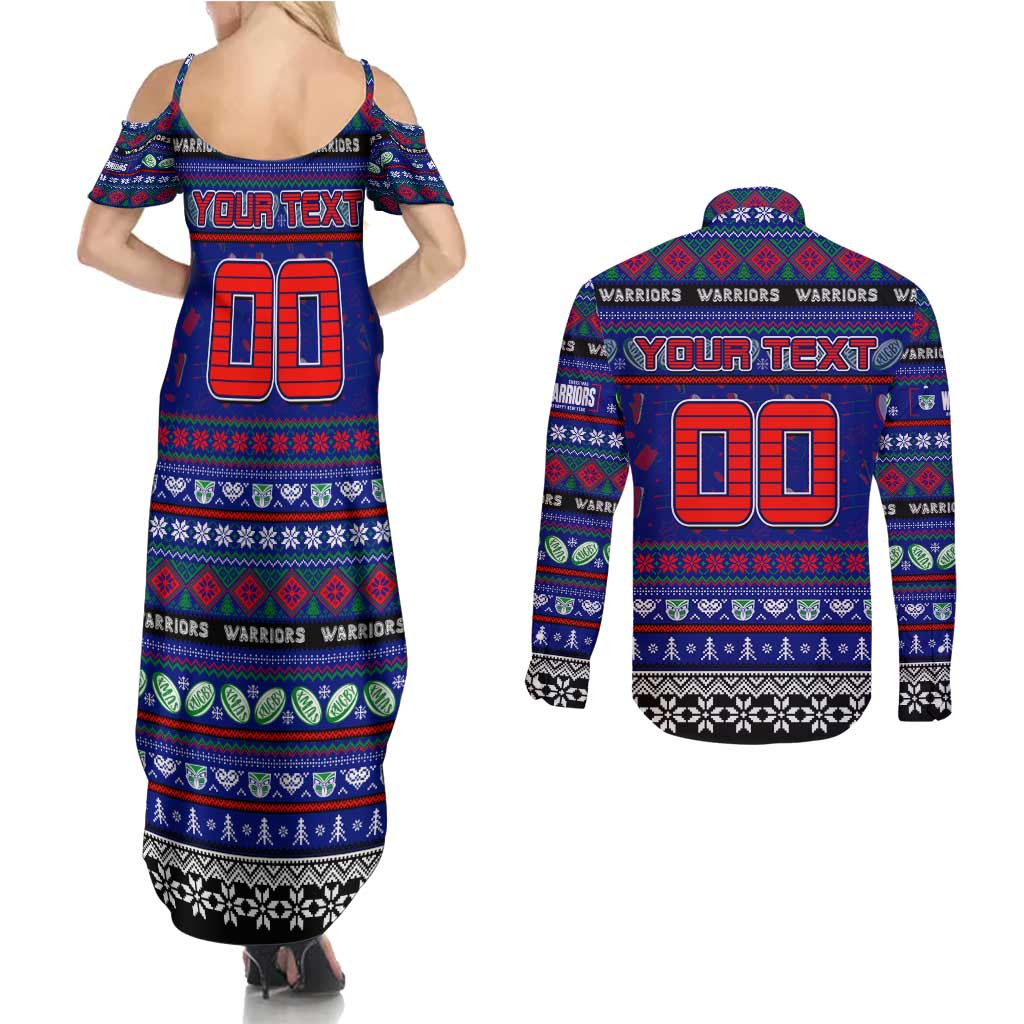 Personalized New Zealand Warriors Rugby Xmas Couples Matching Summer Maxi Dress and Long Sleeve Button Shirt Australia NRL Mascot