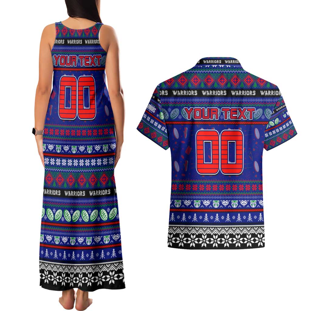 Personalized New Zealand Warriors Rugby Xmas Couples Matching Tank Maxi Dress and Hawaiian Shirt Australia NRL Mascot