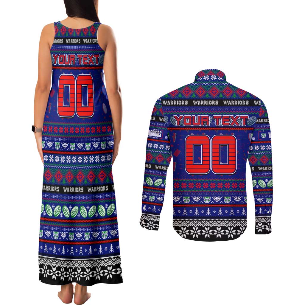 Personalized New Zealand Warriors Rugby Xmas Couples Matching Tank Maxi Dress and Long Sleeve Button Shirt Australia NRL Mascot