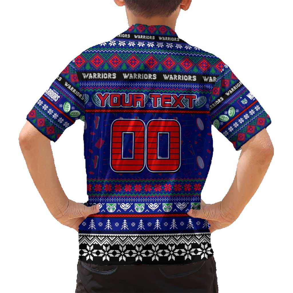 Personalized New Zealand Warriors Rugby Xmas Family Matching Long Sleeve Bodycon Dress and Hawaiian Shirt Australia NRL Mascot