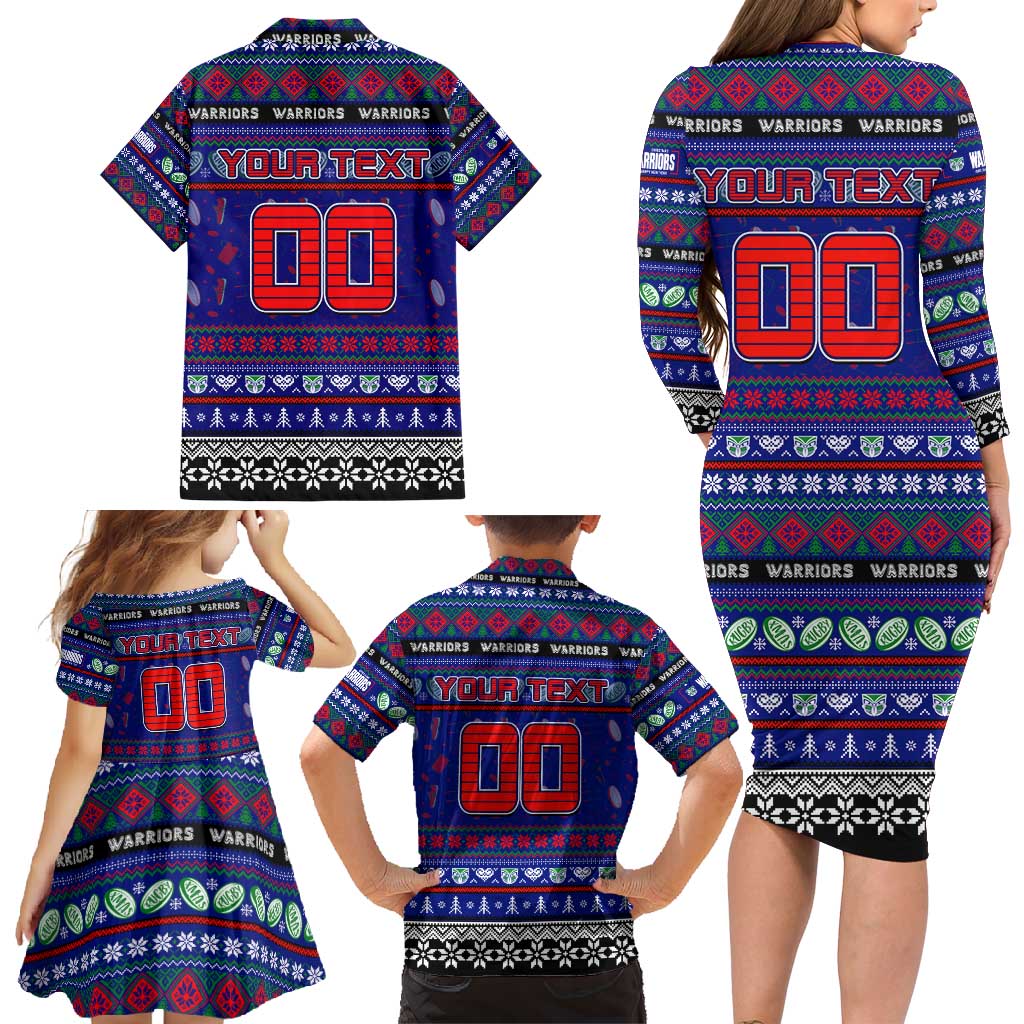 Personalized New Zealand Warriors Rugby Xmas Family Matching Long Sleeve Bodycon Dress and Hawaiian Shirt Australia NRL Mascot
