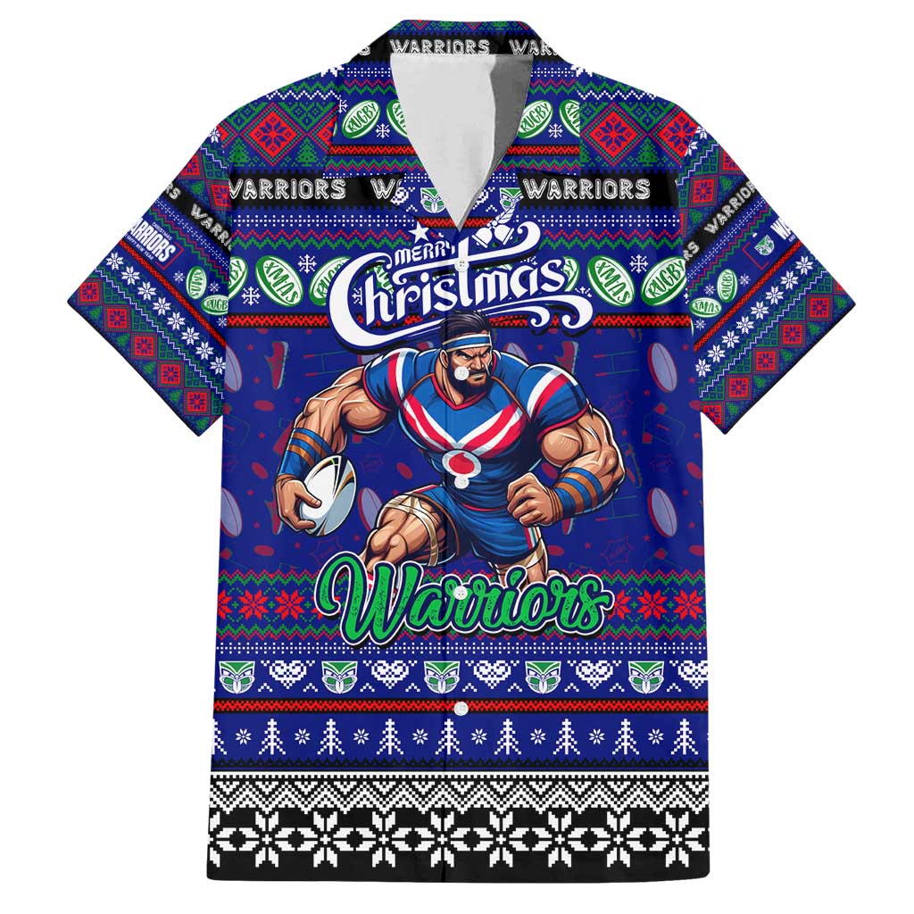 Personalized New Zealand Warriors Rugby Xmas Family Matching Long Sleeve Bodycon Dress and Hawaiian Shirt Australia NRL Mascot