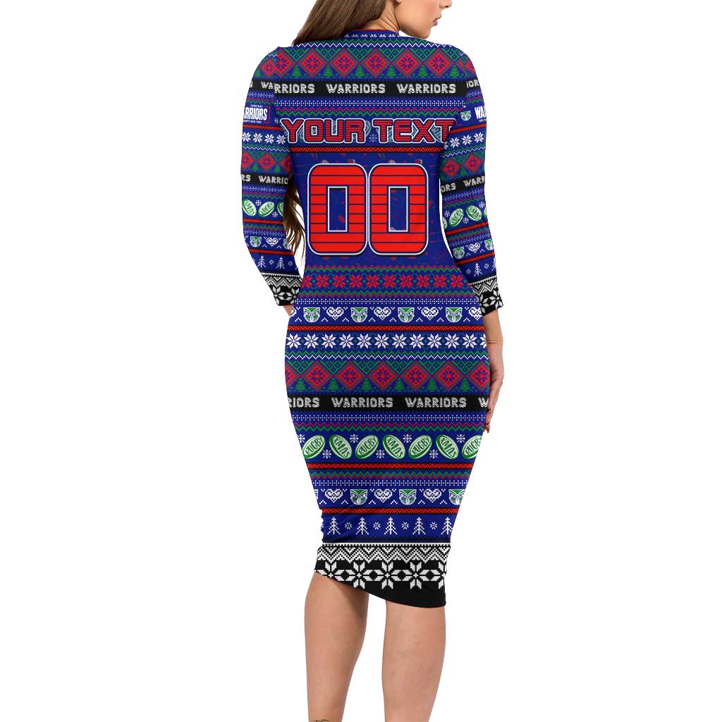 Personalized New Zealand Warriors Rugby Xmas Family Matching Long Sleeve Bodycon Dress and Hawaiian Shirt Australia NRL Mascot