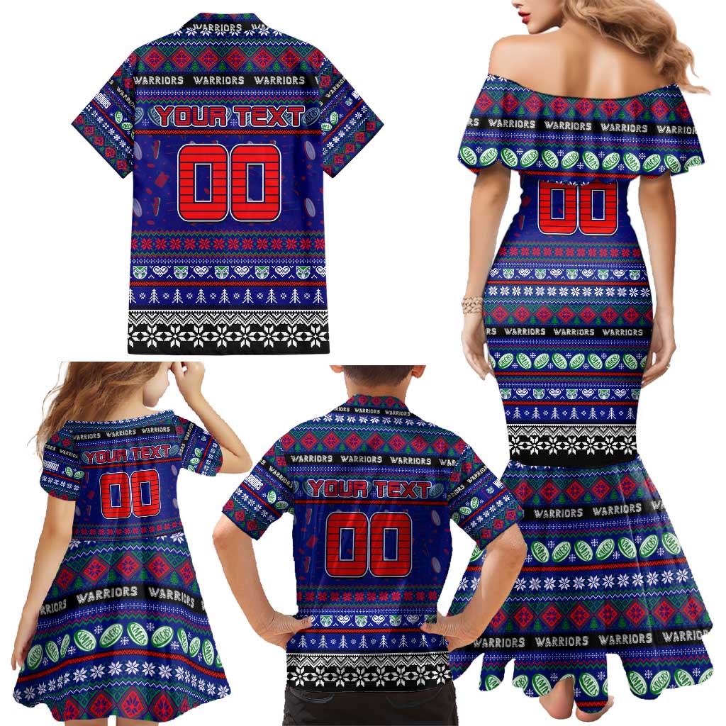 Personalized New Zealand Warriors Rugby Xmas Family Matching Mermaid Dress and Hawaiian Shirt Australia NRL Mascot
