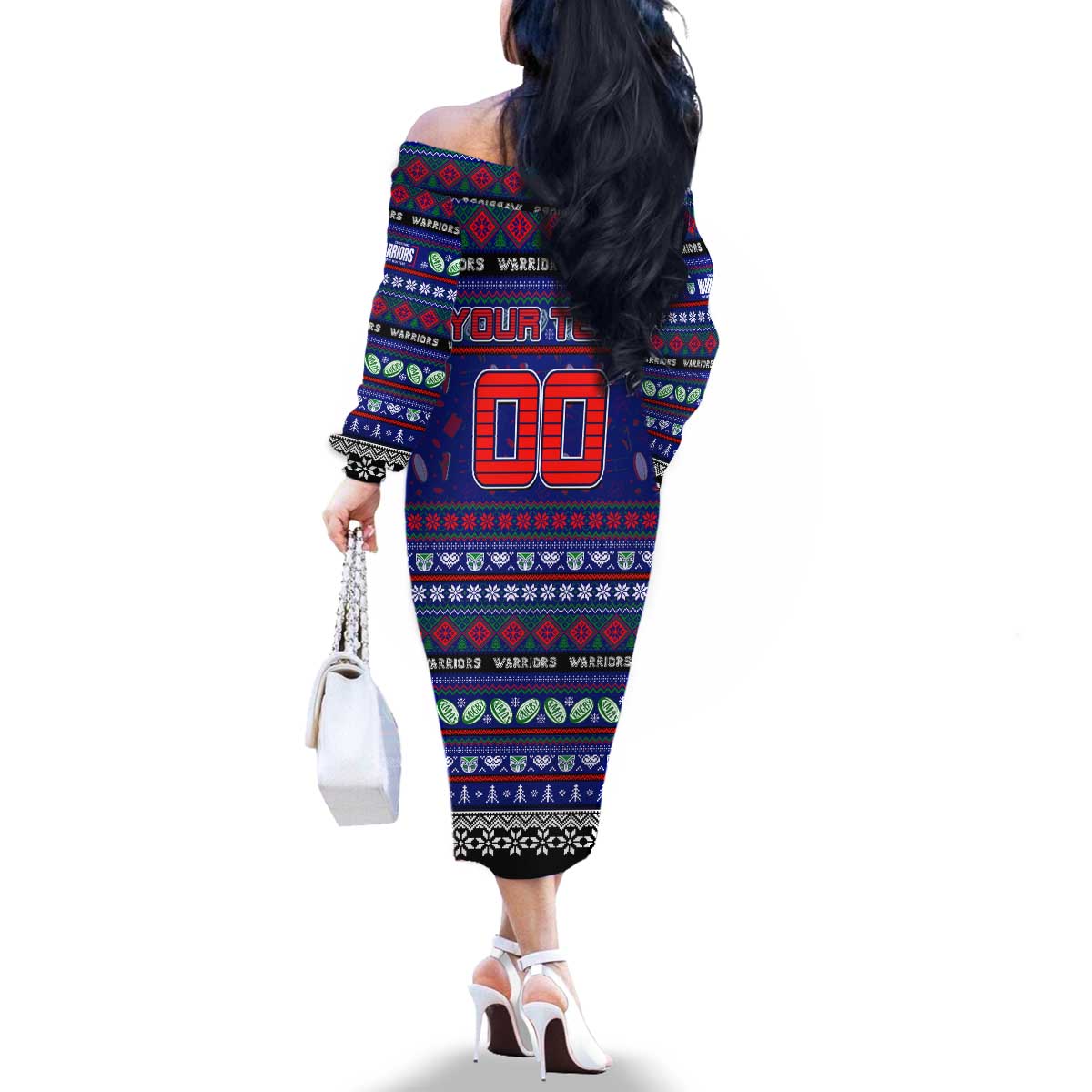 Personalized New Zealand Warriors Rugby Xmas Family Matching Off The Shoulder Long Sleeve Dress and Hawaiian Shirt Australia NRL Mascot