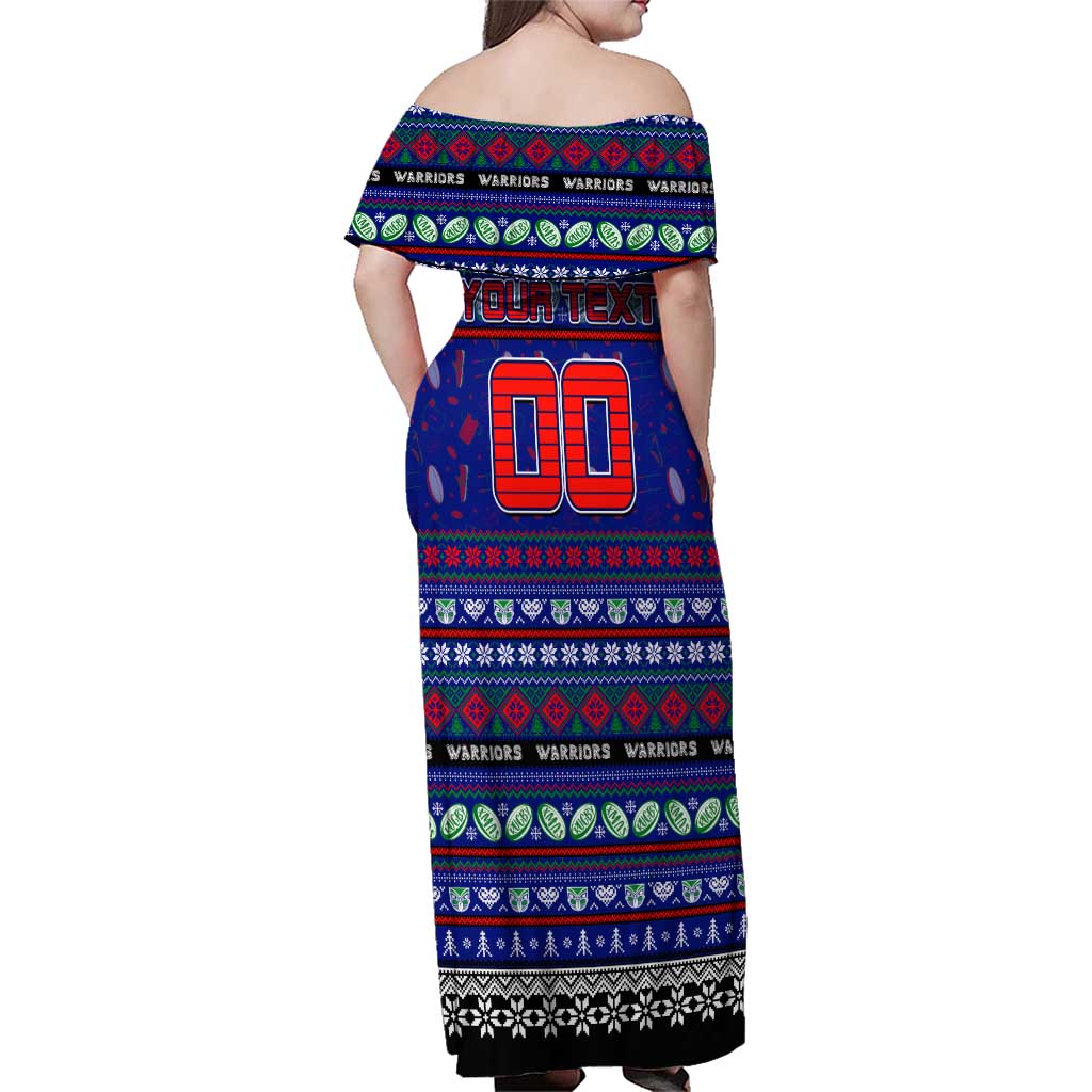 Personalized New Zealand Warriors Rugby Xmas Family Matching Off Shoulder Maxi Dress and Hawaiian Shirt Australia NRL Mascot