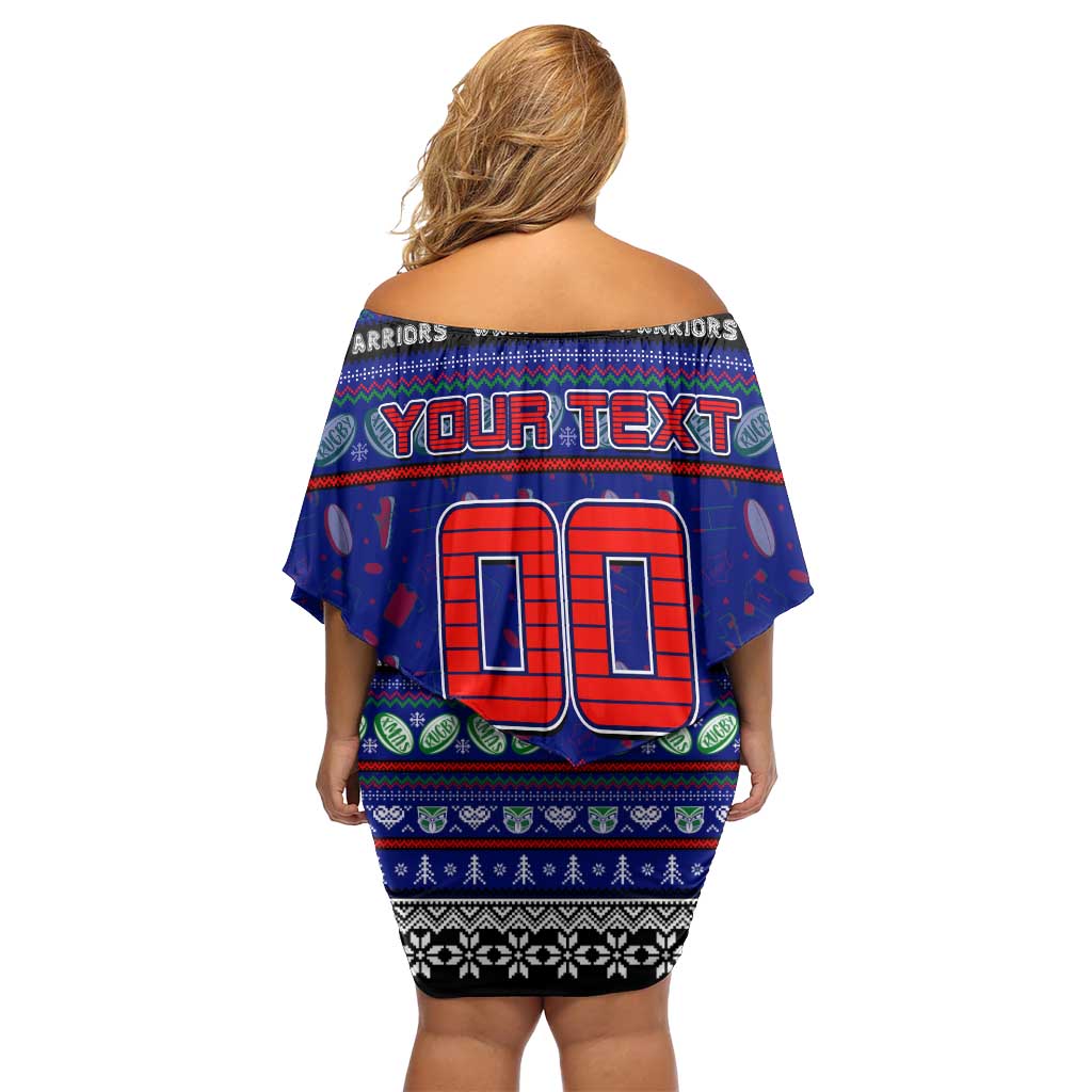 Personalized New Zealand Warriors Rugby Xmas Family Matching Off Shoulder Short Dress and Hawaiian Shirt Australia NRL Mascot