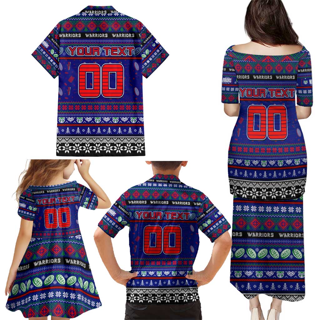 Personalized New Zealand Warriors Rugby Xmas Family Matching Puletasi and Hawaiian Shirt Australia NRL Mascot